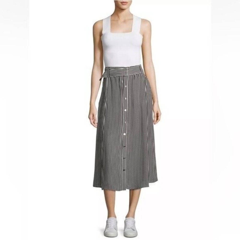 A.L.C. || Divya Silk Striped Midi Skirt Belted Black‎ 6